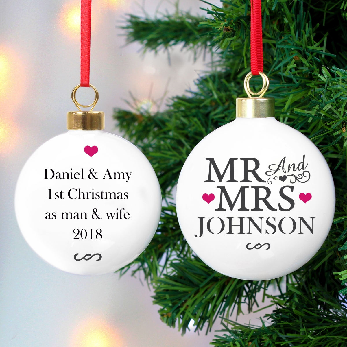 Personalised 'Mr & Mrs' Ceramic Christmas Bauble & Keepsake