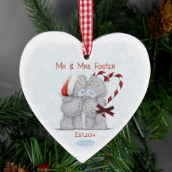 Personalised Me To You Couple Christmas Wooden Heart Decoration & Keepsake