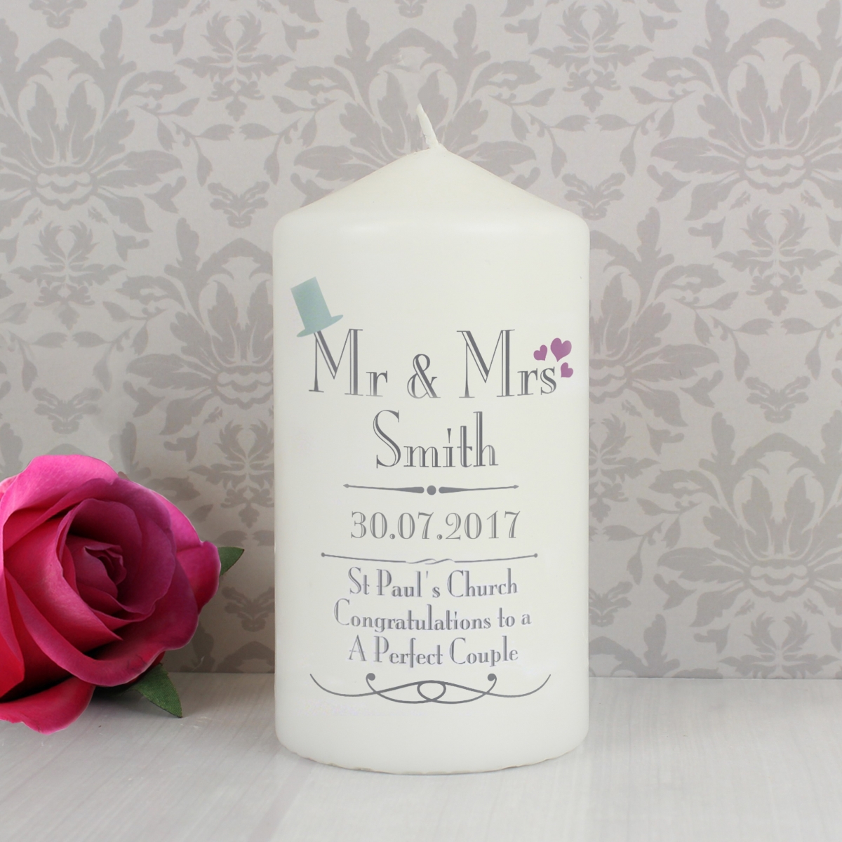 Personalised Decorative Wedding Mr & Mrs Candle