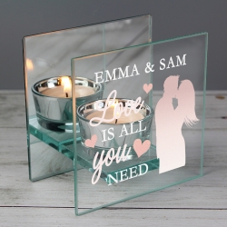 Personalised 'Love is All You Need' Mirrored Glass Tea Light Holder
