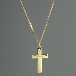 Personalised 9ct Gold Cross with Sterling Silver Heart and CZ Necklace