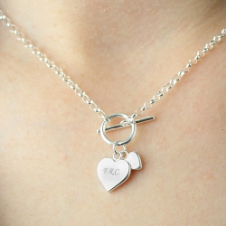 Sterling Silver Personalised Hearts T-Bar Necklace