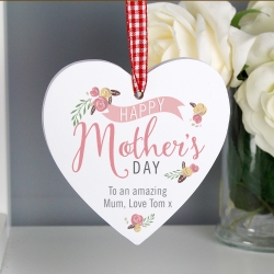Personalised Floral Bouquet Mother's Day Wooden Heart Decoration