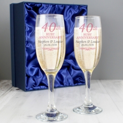 Personalised 40th Ruby Anniversary Pair of Flutes With Gift Box