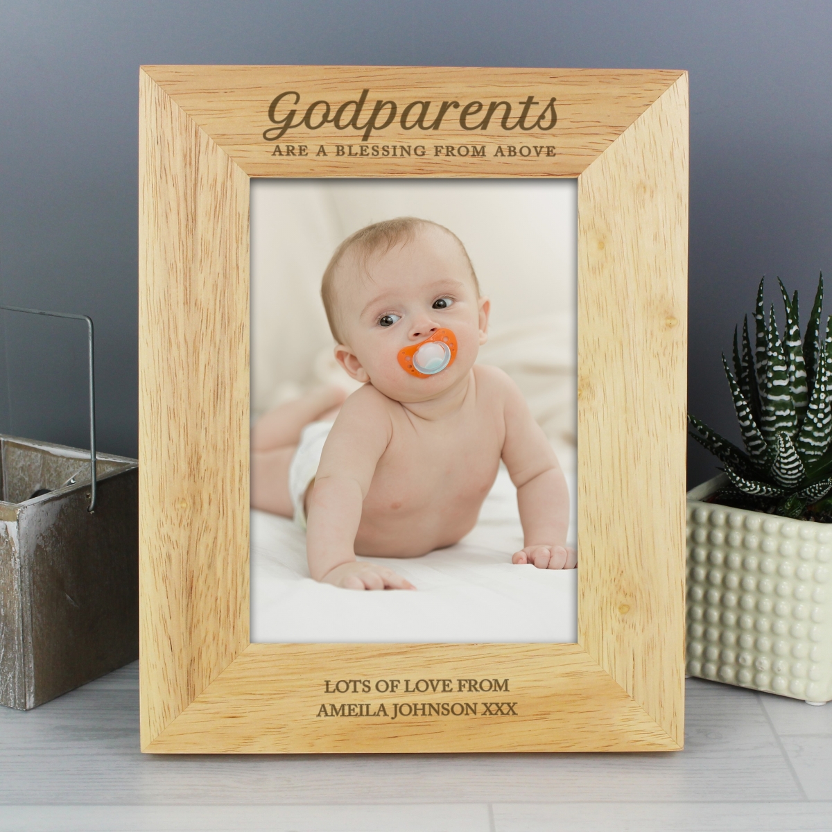 Personalised Godparents 7x5 Wooden Photo Frame