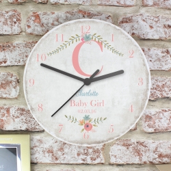 Personalised Floral Bouquet Shabby Chic Large Wooden Clock