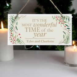 Personalised 'Wonderful Time of The Year' Christmas Wooden Sign
