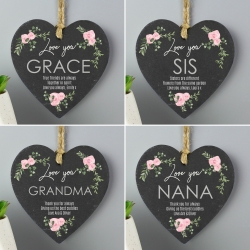 Personalised Abstract Rose Printed Slate Heart Decoration