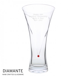 Personalised Large Hand Cut Ruby Diamante Heart Vase 