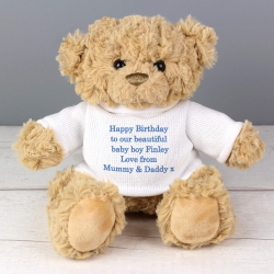 Personalised Blue Teddy Message Bear