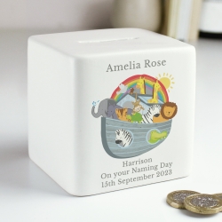 Personalised Noah's Ark Ceramic Square Money Box